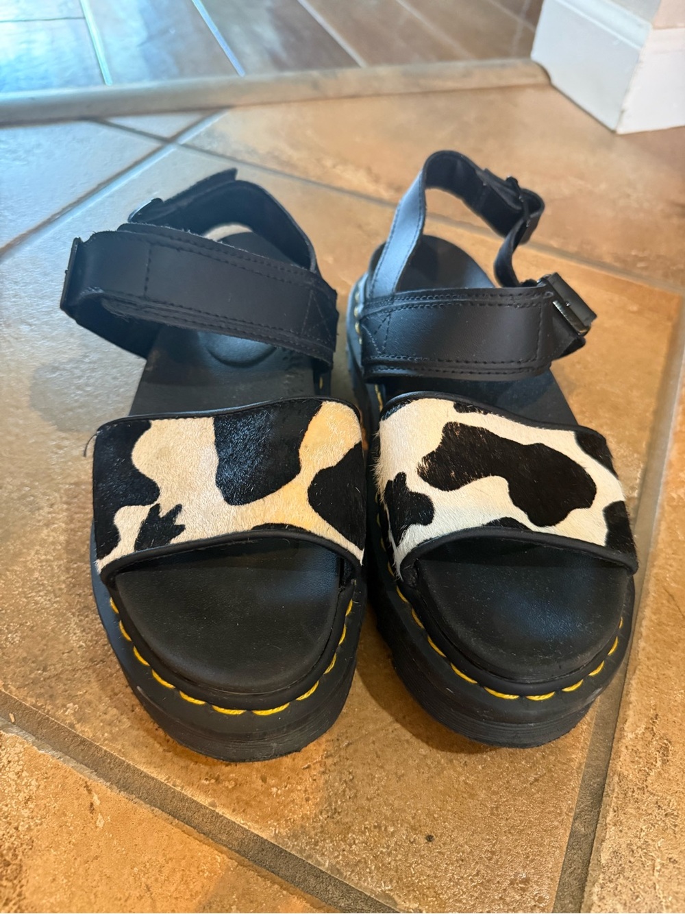 Dr. Martens Voss Cow Print Hair- On Platform Sandals